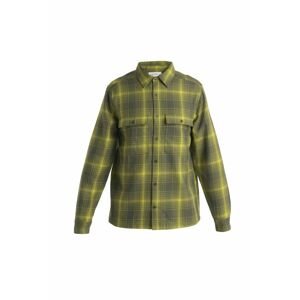 Pánská merino košile dlouhý rukáv ICEBREAKER Mens Dawnder LS Flannel Shirt Plaid, Loden/Bio Lime velikost: M