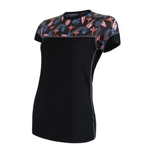 SENSOR MERINO IMPRESS dámské triko kr.rukáv černá/floral Velikost: XL