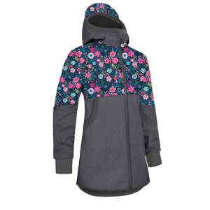 Unuo, Dívčí softshellový kabát s fleecem Street, Žíhaná Antracitová, Květinky Velikost: 110/116