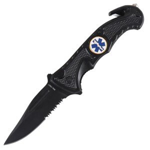 MIL-TEC® Nůž zavírací s klipsnou a řezákem RESCUE EMS Barva: Černá